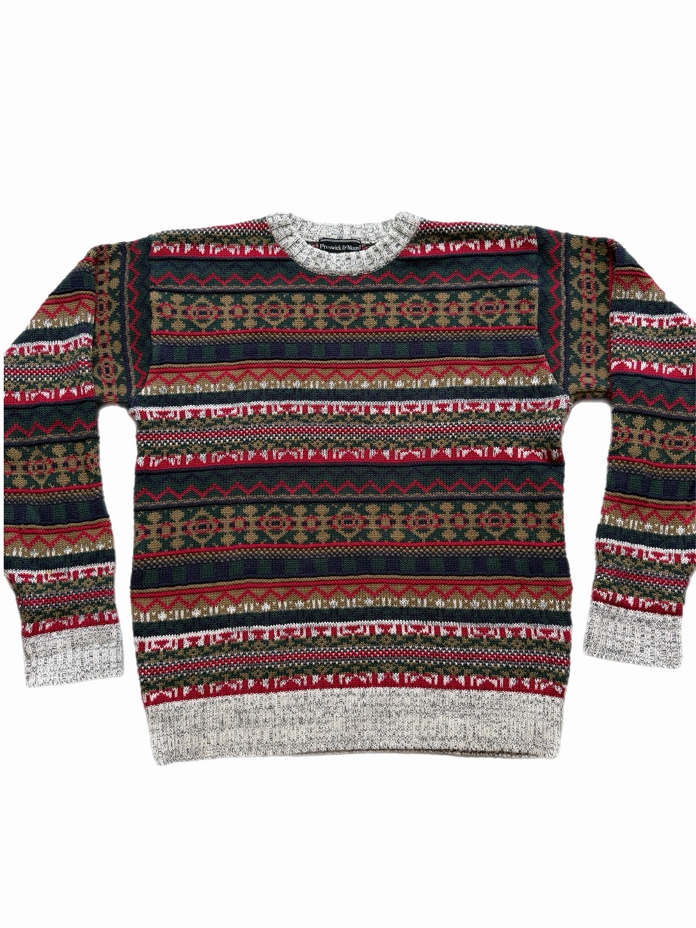 VTG 90s Men’s Fair Isle Cotton 3D Knit Sweater M Red Green Christmas Festive